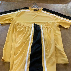 Brand New LU LINEA UOMO Two Piece Short Set, XXL, Gold/Black/White W/Tags